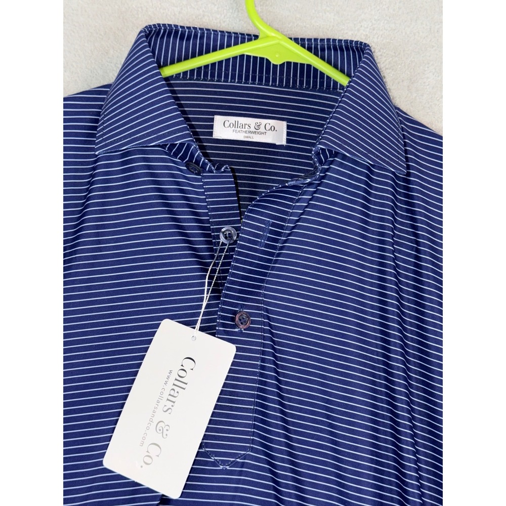 Collars & Co Featherweight Men's Navy White Stripe Polo Shirt Size Small NWT